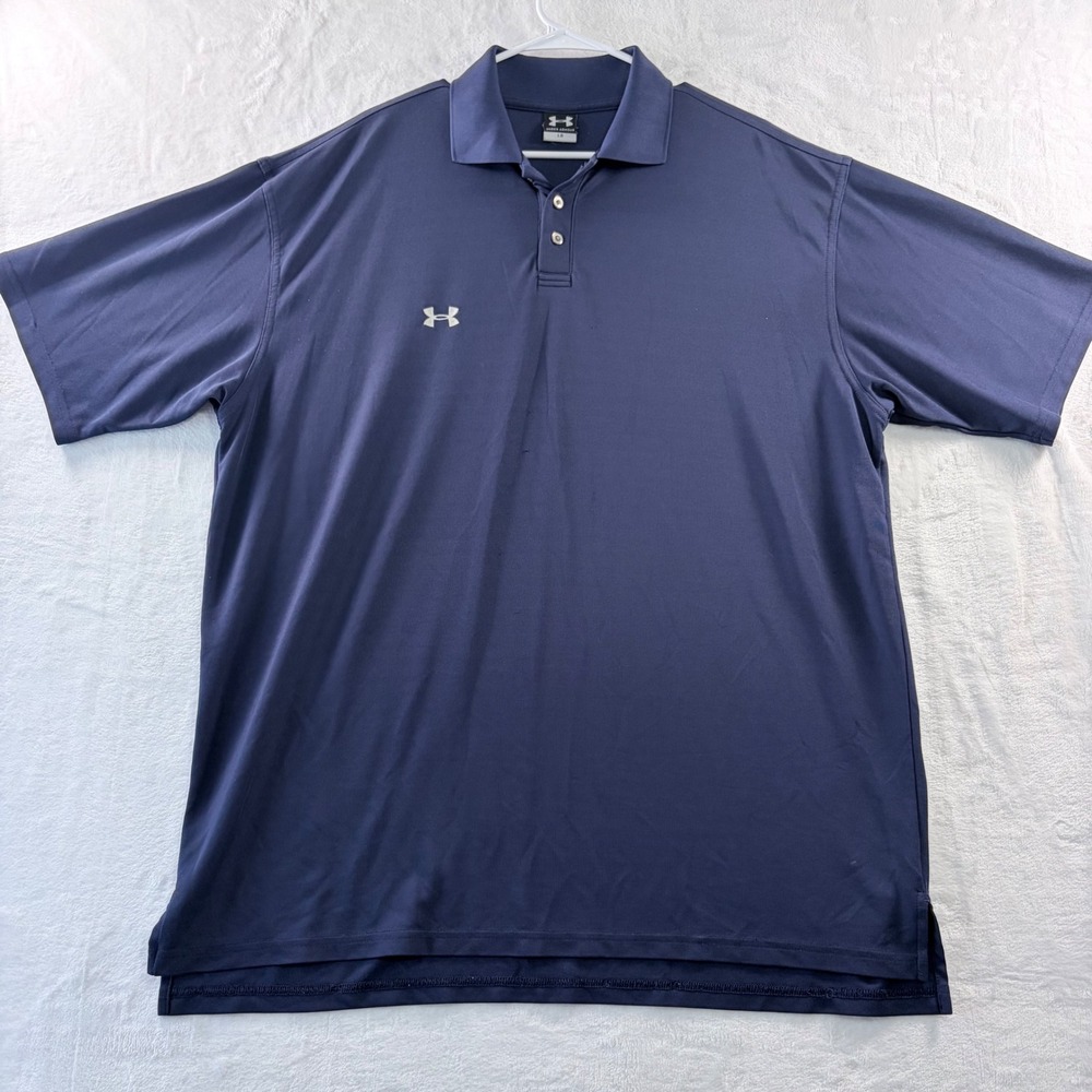 Under Armour Polo Shirt Short Sleeve‎ Navy Blue Embroidered Logo Size LG